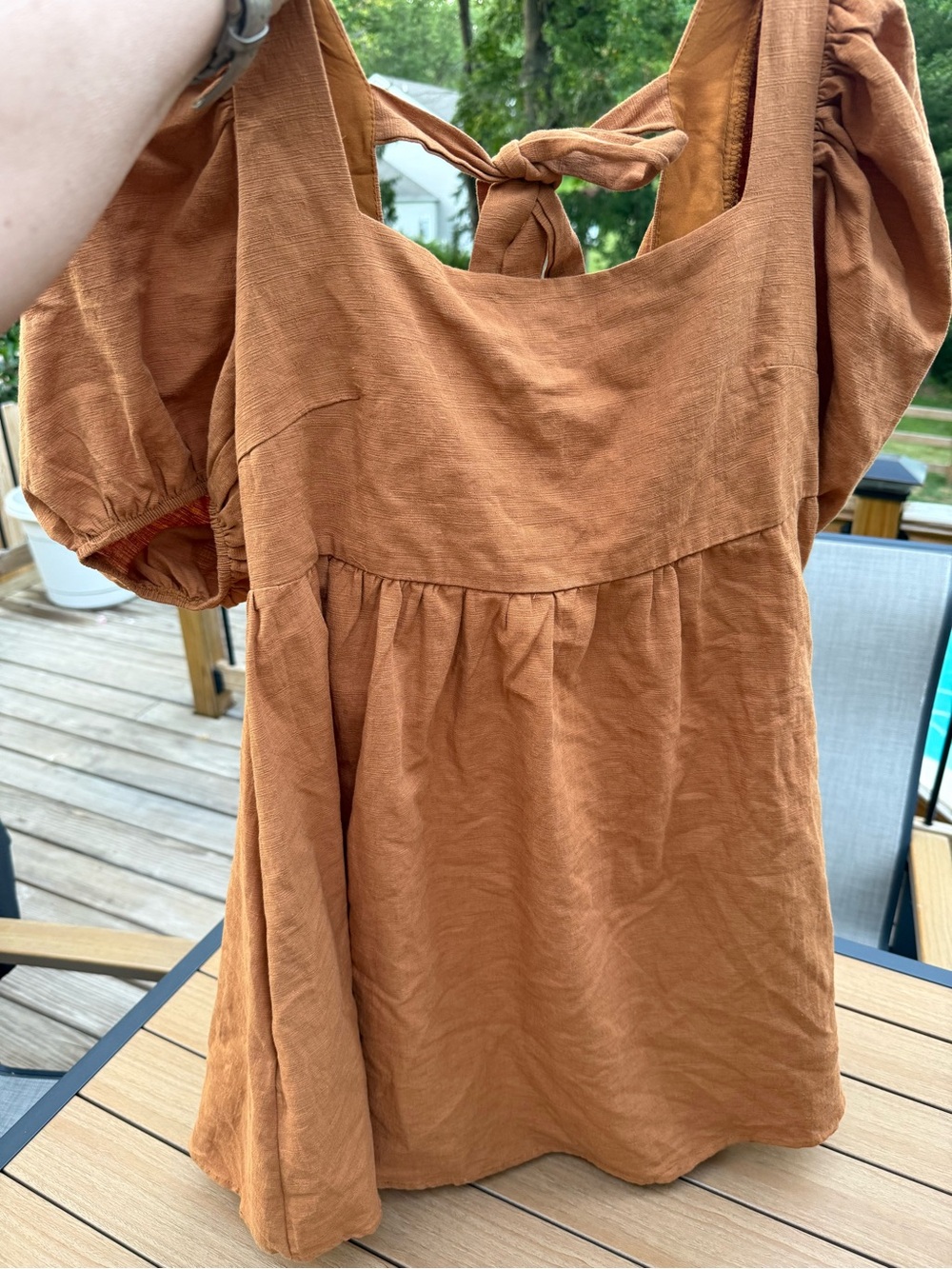 Jacquie The Label Babydoll Puff-Sleeve Square Neck Dress in Sienna. Size Large - Picture 3 of 7